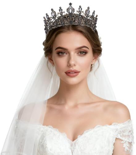 Gatutida Gothic Krone Damen Schwarz, Vintage Diadem 16 cm, Rutschfestes Haarschmuck Accessoire für Hochzeit, Halloween, Mittelalter, Cosplay und besondere Anlässe
