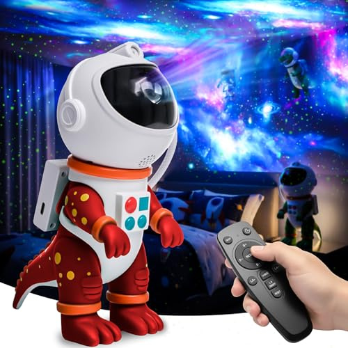 ZONSUSE Dinosaur Astronaut Galaxy Star Projector Night Light, 8 in 1 LED Space Planetarium Lamp, 360° Rotating with Remote & Timer, Kids Adults Bedroom Decor, Christmas Birthday Gifts (Red)