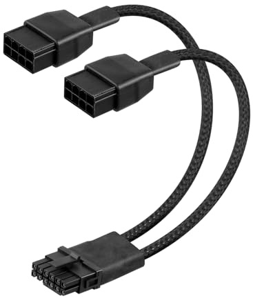 YANBORONSN 16AWG PCIE 5.0 GPU-Stromverlängerungskabel, 12VHPWR 16-Pin (12+4) GPU-Stecker auf 2 x 8-Pin PCIE-Buchse Splitter geflochtenes Stromkabel für 16-Pin (12+4) GPU (0,3M)