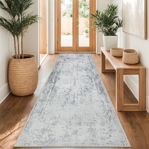Capslpad Teppich Läufer Flur 80x240cm Grau Abstrakter Waschbar rutschfest Küchenläufer Teppich Modern Minimalistisch Kurzflor Kunstwolle Teppiche für Wohnzimmer Schlafzimmer
