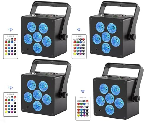 Battery Powered Stage Lights, 60w Rgbwa+uv Led Par Lights, 5500mah Rechargeable Par Can Light, Remote Dmx512 Sound Activated Uplights for Events, Party, Wedding, Concert 4pc