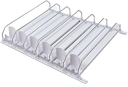 OVAQUIXI Refrigerator Drink Automatic Pusher Glide 6 Pcs ABS Adjustable Width Self Adhesive Anti Slip Auto Restock for 12 20oz Cans Bottles 38cm