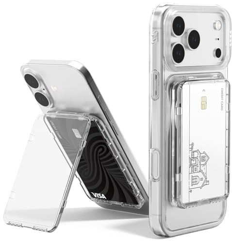 Miimall Transparent Mag-Safe Wallet für iPhone 17 18 Pro Max Mag Safe Wallet Ständer, Langlebig PC Card Holder Magnetisch Kartenhalter Stand für Handy iPhone 18 17 16 15/Google Pixel 11 10 Serie
