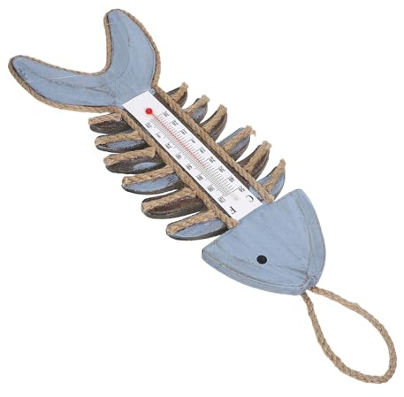 UKCOCO Thermomètre Mural Décoratif en Bois Forme Arête de Poisson Vintage Précision Haute pour Entrée Jardin et Salon Design Original Multifonction Fixation Murale Simple