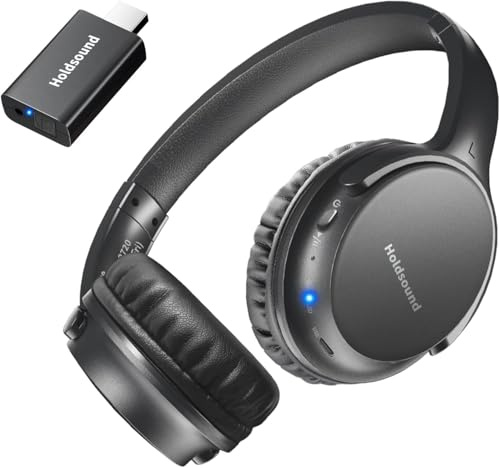 Holdsound BKM400 Wireless TV Headphones for Seniors with Bluetooth USB Transmitter set Optical, RCA, AUX and USB, Up to 165ft, No Delay and High Volume Output, 40h Playtime