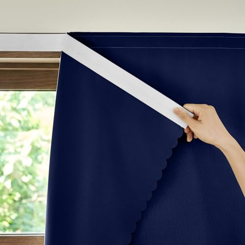 Adhesive Stick On Window Blinds, Thermal Blackout Curtain, Kids Room Living Room, 47 W X 79 L, Navy Blue, 1 Panel