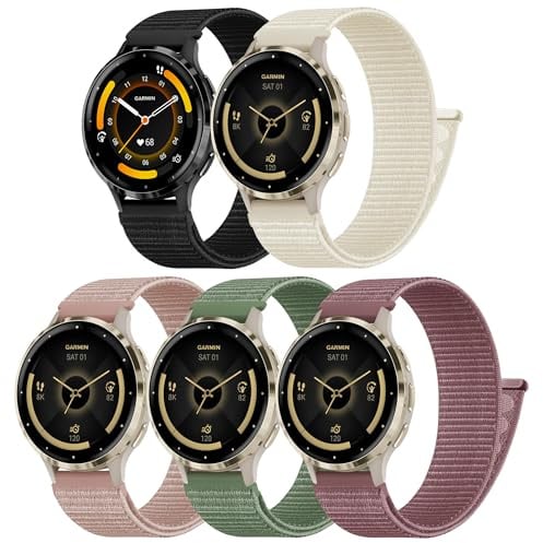 Laband 18mm Nylon Armband Kompatibel mit Garmin Venu 3S/Venu 2S/Vivoactive 4S/Venu 4 41 mm/Vivomove 3S/Forerunner 255S/Forerunner 265S,5 Stück Verstellbares Weiches Sport Ersatzarmband Damen Herren