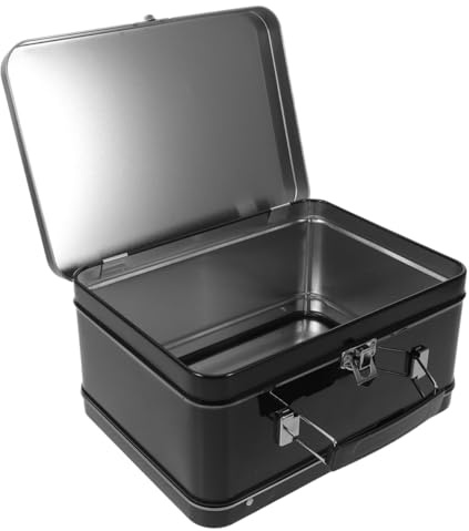 jojofuny Metall-Lunchbox Mit Griff Lunchbox Aus WeißBlech Mit Klappdeckel Und Schnappverschluss Auslaufsichere Vintage-Aufbewahrungsbox FüR Snacks Schule Arbeit Und Reisen Schwarz