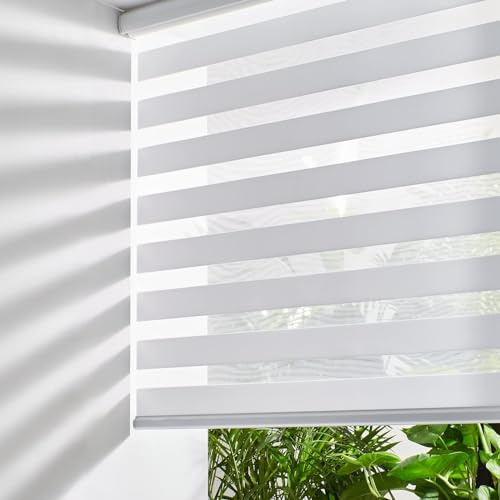 Estor Enrollable Sin Taladrar, Estor Noche y Dia, 45An x 180Al cm, Blanco