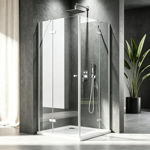 VEETEDOORA Duschkabine 90x90 cm Eckeinstieg, 183cm Höhe, mit Pendeltüren aus 6 mm ESG Glas: 4-teilige Drehtür, Duschabtrennung, ohne Duschtasse