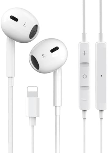 DisRun In-Ear Lightning Earphones for iPhone [MFi Certified] HiFi Stereo Noise Isolating Headphones Wired In-Ear Earbuds Volume Control Compatible with iPhone 14/13/SE/12/11/XR/8/7/XS,Plug and Play