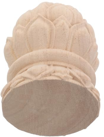 PACKOVE Carved Wooden Finials Lotus Wood Stair Railing Topper, Beige, Easy Installation, for Stair Railings and Wooden Fence, Home Living Spaces