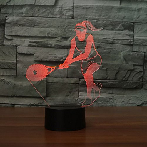 Jinson well 3D tennis frauen led Lampe optische Illusion Nachtlicht, 7 Farbwechsel Touch Switch Tisch Schreibtisch Dekoration Lampen mit Acryl Flat ABS Base USB Kabel kreatives Spielzeug
