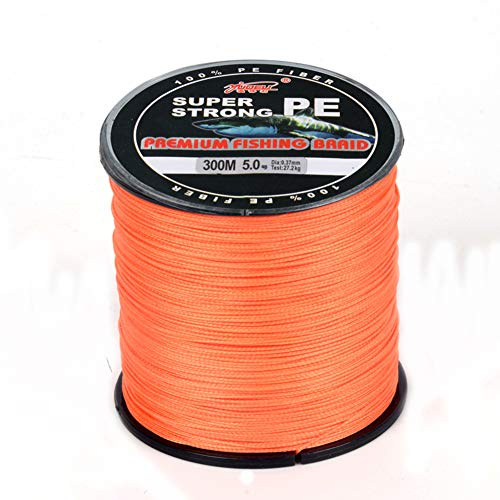 SXSHUN 300 Meter Angelschnur 4-Fach PE Geflochtene Schnüre 0.10-050mm Tragkraft Bis 40.2KG, Orange, 5.0 (0.37mm/27.2kg)