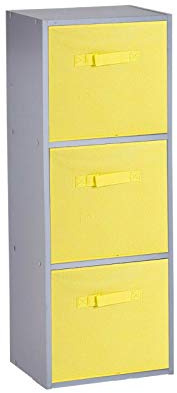 URBNLIVING Wooden Bookcase Grey 3 Tier + 3 Yellow Drawer
