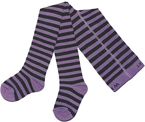 Weri Spezials Collant per neonati e bambini con design a righe per ragazze e ragazzi in diversi colori., viola/antracite., 134 cm-146 cm