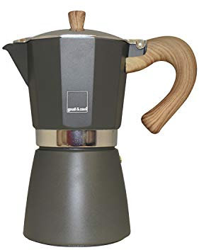 Gnali & Zani Venezia Espressokocher | Grau | Für 6 Tassen | Alle Herdarten inklusive Induktion | Aluminium Espresso kocher | Griffe aus Softtouch-Kunststoff in Holzoptik | Camping Kaffeekocher