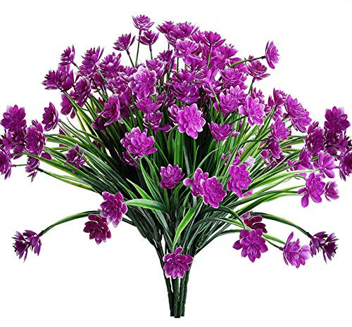 Leixi Artificial Flowers, 6pcs Fake Outdoor UV Resistant Plants Faux Plastic Greenery Shrubs Indoor Outside Hanging Planter Home Kitchen Office Wedding Garden Decor (Red)