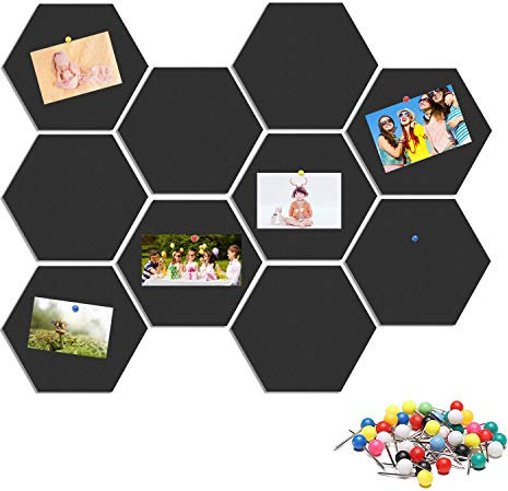 WoYu Filz Pinnwand Korkplatte, 10 Stück Sechseckig Selbstklebend Pinnwand für Foto Hängen, Heimdekoration und Büro Memorandum, mit Pinnnadeln