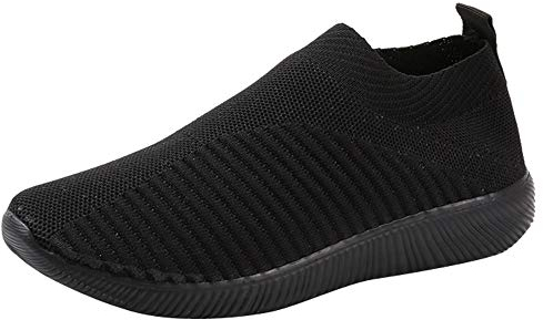 Schuhe Frauen Outdoor Mesh Casual Slip On Bequeme Sohlen Laufen Sportschuhe (36,Schwarz)