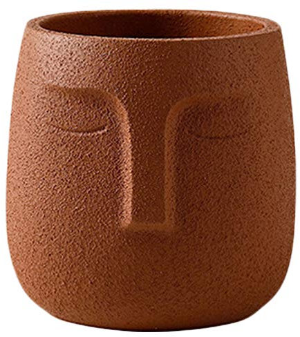 Céramique Visage Pot de Fleur Visage Vase Succulent Planteur Tête Statue Planteur Visage Vase Pot Décoration de Bureau à La Maison (Marron) Pot De Fleur Terre Cuite