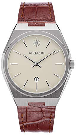 Kistanio Milano Herrenuhr mit Echtlederarmband 10ATM Saphirglas Creme Braun SI-CR-L-BR