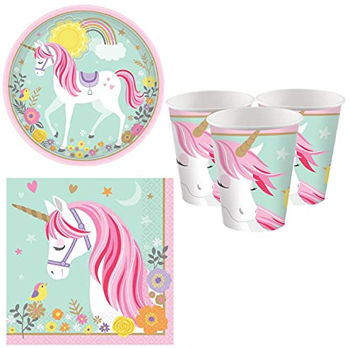 Unicornio suministros de fiesta mágico unicornio juego de vajilla platos de papel tazas servilletas fiesta de cumpleaños celebración