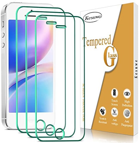 Kesuwe [3 Pack] Screen Protector for iPhone SE 2016, iPhone 5, iPhone 5S, iPhone 5C, Anti Scratch, 9H Hardness Tempered Glass, Bubble Free, Easy Installation, Case Friendly