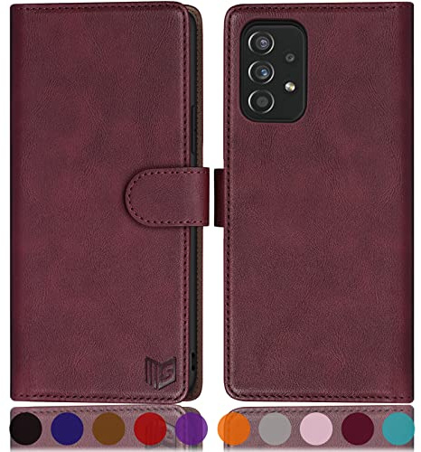 SUANPOT [RFID Schutz für Samsung Galaxy A52/A52S Hülle PU Leder Handyhülle Lederhülle Klapphülle Kartenfach Flip Cover für Samsung A52/A52S 5G Handy hülle Leather Wallet Phone Case Rotwein