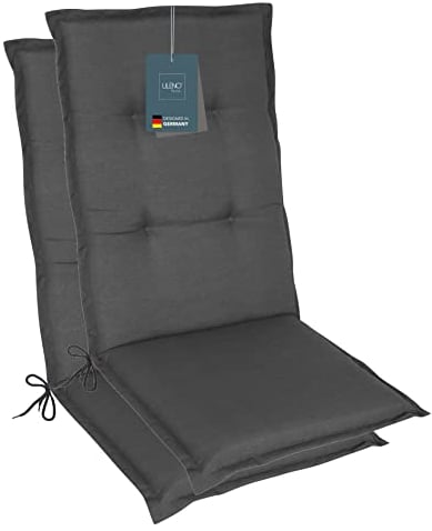 LILENO HOME Gartenstuhl Auflagen als [2er Set - Hochlehner] in Uni Anthrazit (Tami) - Bequeme Liegen als Sitzauflagen für Gartenmöbel - Stuhlkissen für Gartenstühle und Klappstühle
