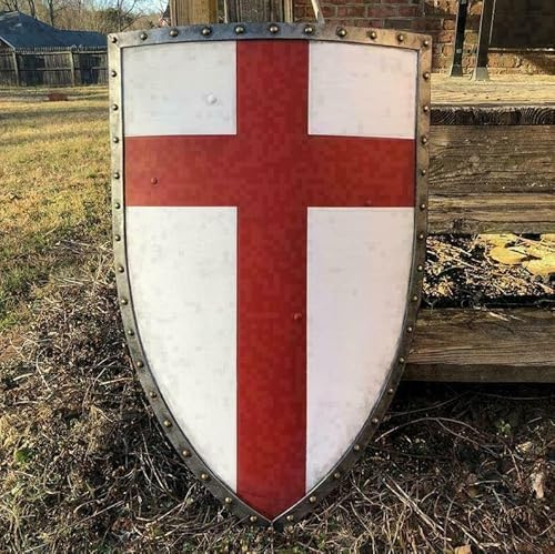 ANTIQUE MAKERS Mittelalterlicher Ritter Fall Authentischer Templerschild – 71,1 cm Battle Warrior Battlefield Schild, Antik-Finish