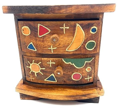 SusggO Arbre de vie Mini commode en bois à poser sur la table avec 2 tiroirs. Boîte à bijoux organisateur de bureau. Rangement artisanal, décoration multi-usages maison (ARBOL DE LA VIe)