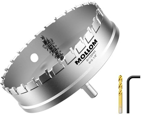 Mollom (130mm | 5-1/8'') seghe a tazza in carburo pesante con 2 punte pilota, taglia acciaio inossidabile, acciaio dolce, ferro, rame, ottone, plastica
