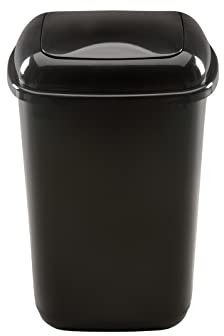 HRB Mülleimer 12 L schwarz glänzend mit Schwingdeckel, Tonne aus Hartplastik, Küche, Futtertonne (12 Liter)