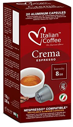 Nespresso compatible capsules Italian Coffee Espresso pods (Crema, 100 Aluminium Pods)