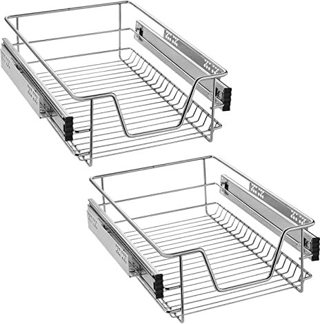 LZQ Tiroir de Cuisine, télescopique, Coulissant, 4 x 40 cm, pour Armoire de Cuisine et de Chambre, tiroir à Panier et à Extension complète
