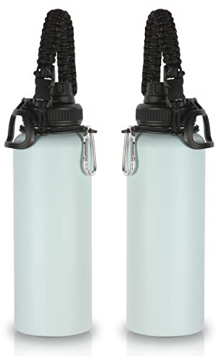 Volhoply Insulated Water Bottles Bulk 2 Pack, 1200ml Stainless Steel Bottle with Paracord Handle & Spout Lid, Double Walled Metal Water Cups with Wide Mouth, Reusable Big jug for Adults(Fog,2 Set)