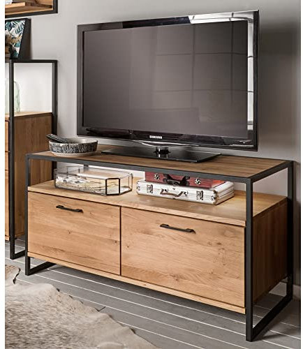 Lomadox TV Lowboard Eiche massiv geölt, inkl. Beleuchtung, B/H/T: ca. 115/60/52 cm
