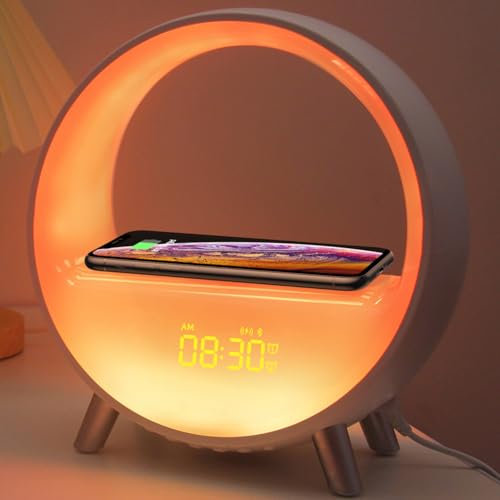 inga Sunrise Alarm Clock With Wireless Charger I Touch Control Sunlight I Smart Natural Wake Up Light With Sunrise Simulation I Sad Bedside Sunset Lamp I Sleep aide I White Noise I Bluetooth Speaker