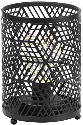 Urban Living Metal Cut Out Cage LED Table Lamp Lantern Black Cylinder Battery Powered Cordless Desk Decorative Bedside Lighting Home Lounge Bedroom Indoor Outdoor 16cm (Cubik)