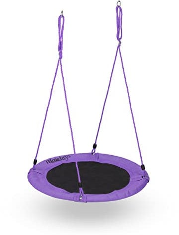 Relaxdays Balançoire nid d'oiseau, Ronde, diamètre 90 cm, Enfants & Adultes, Hauteur réglable, Jusqu’à 100 kg, Violet