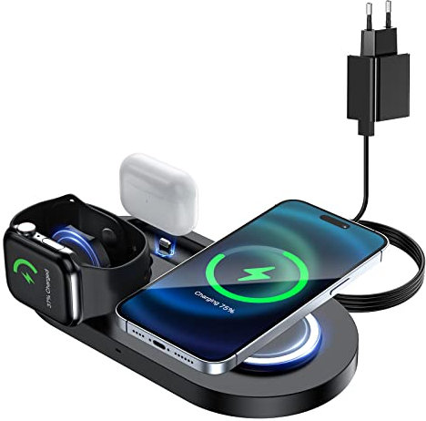 15W Qi Chargeur Induction Stand,3 in 1 Chargeur sans Fil Universal Compatible Compatible avec iPhone 14 13 12 11 Pro Max Mini X XS XR Samsung S22 S21 S20 Xiaomi Google et iWatch/Airpods