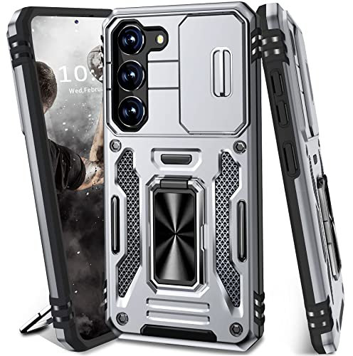 BaHaHoues Custodia per Samsung Galaxy S23 con custodia per fotocamera scorrevole per Samsung S23 custodia con anello magnetico girevole a 360°, custodia protettiva antiurto di grado militare per