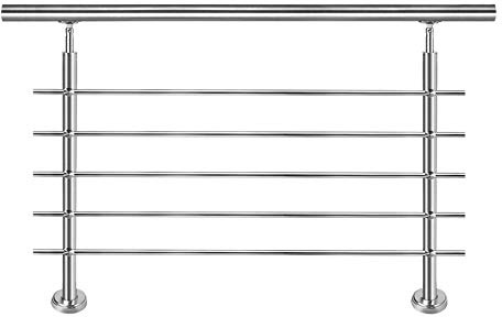 YUENFONG Pasamanos de acero inoxidable para escaleras, balcones, interiores y exteriores (160cm, con 5 travesaños)