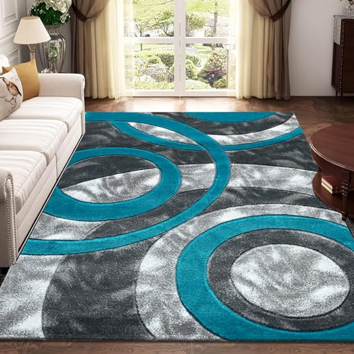 Rugs Inn Retro Area Rug - Super Soft Large Living Room Bedroom Bedside Carpet High Dense Pile Non Slip Thick Solid Color Washable Kitchen Rugs (Teal, 160 x 230 cm)