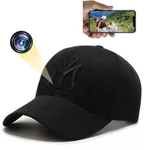Firstoy - Full HD 1080P WiFi Hidden Camera Baseball Cap with Night Vision and Remote Viewing Function, Nanny Camera Surveillance for Indoor and Outdoor Security like Cycling, Walking and Traveling