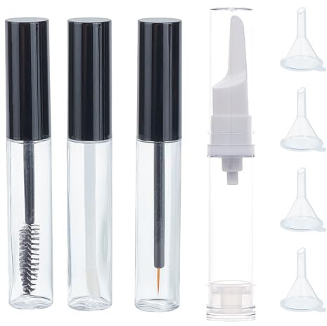 NICENEEDED 10 ml Leere Mascara-Tube Und Zauberstab, Wimpern-Eyeliner-Lipgloss-Tube, Nachfüllbarer Mascara-Behälter, Eyeline-Kunststoffbehälterflasche Mit Gummieinsätzen Und Trichtern