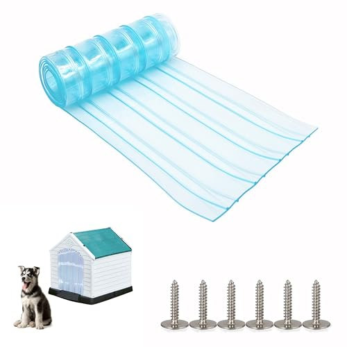 IGIYI Dog Door Replacement Flaps, Safe PVC Plastic Vinyl Strip for Dog House Cat Doors, Flexible Soft Thicken Weatherproof for Pet Doghouse with Screws, Easy to DIY Cut & Install, 11.8in x 4.9ft