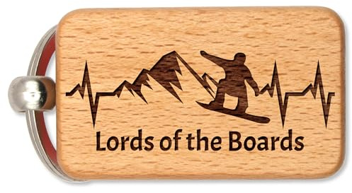 dekolaser24 Schlüsselanhänger Snowboard Holz Lords of the Boards EKG | Handgemacht aus Buchenholz - Herzschlag-Motiv für Snowboarder und Wintersportler - Geschenk zum Geburtstag