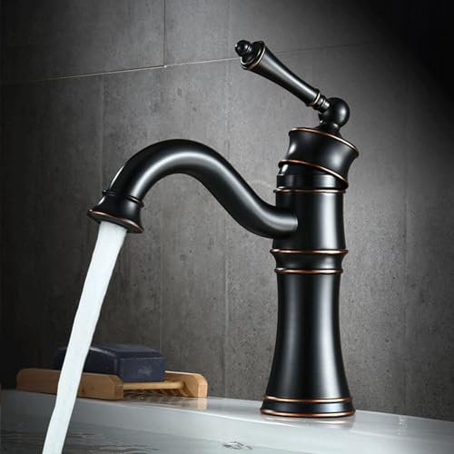 Robinet Retro Monotrou Rotatif 360° Robinet Vintage Lavabo Salle de Bain Robinet Laiton G1/2,ancien Noir